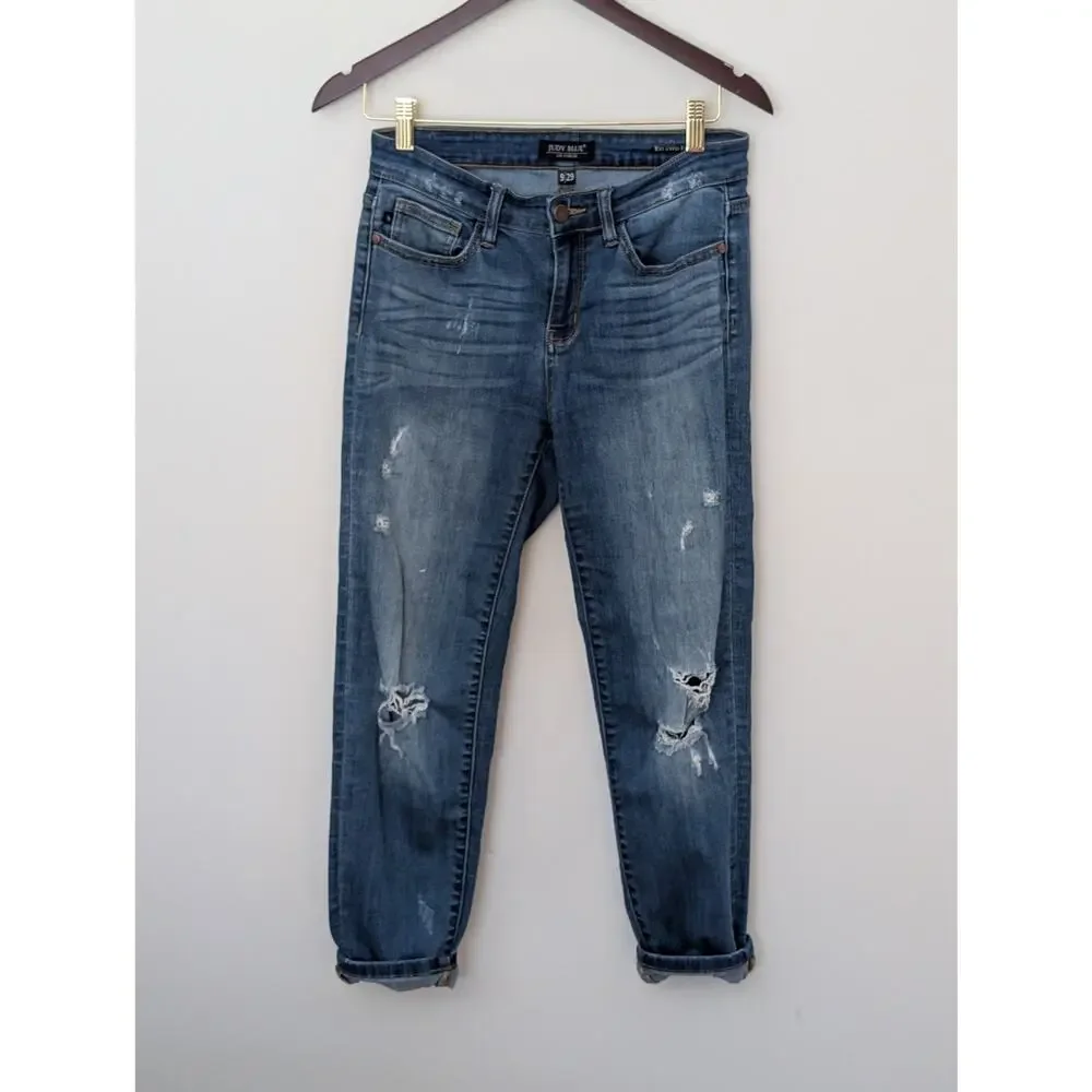 JUDY BLUE Relaxed Fit Distressed Boyfriend Jeans - Size 9/29 - JB8271DK - Picture 2 of 8